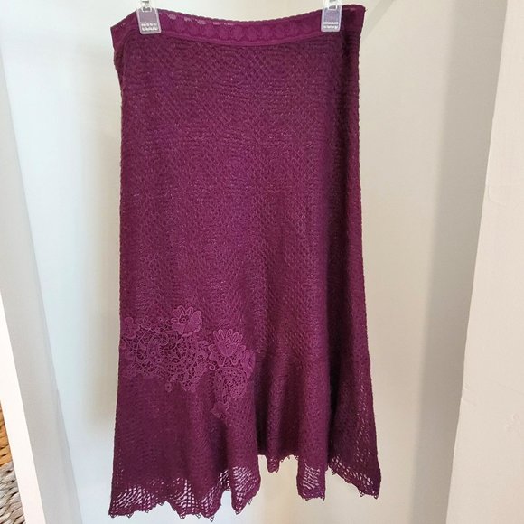 Free People Dresses & Skirts - Free People Skirt Ruffle Hem Boucle Lace Skirt Floral Applique NWT
